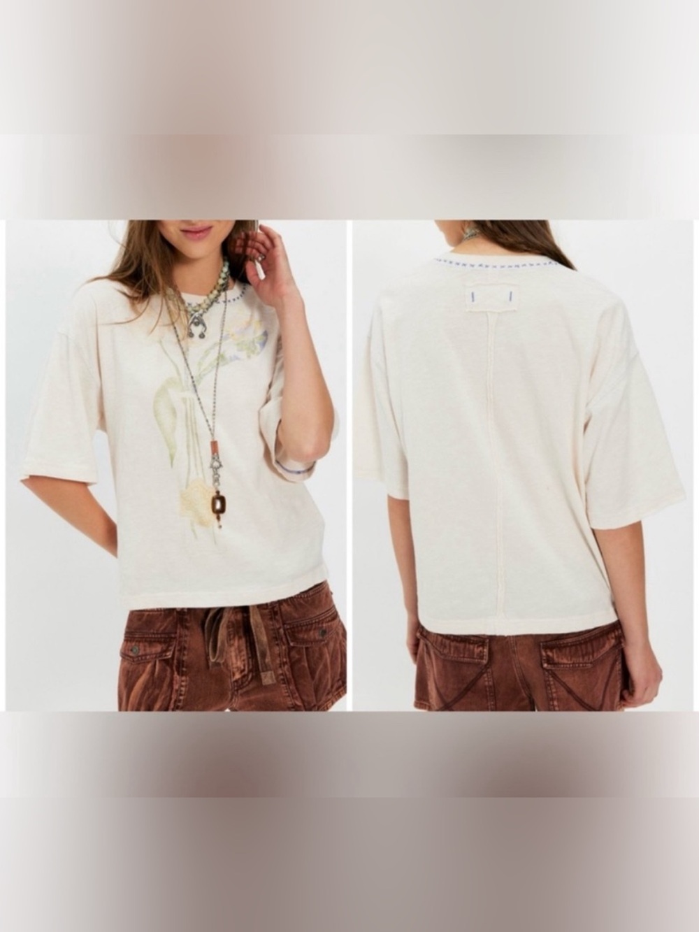 NWT Free People We The Free In Spring Tee - Ivory Moonbeam Combo - Large